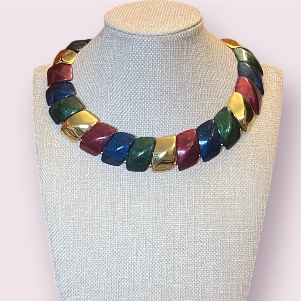 Vintage Multicolor Chunky Statement Necklace - image 1
